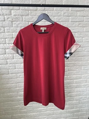 Burberry London Red Checked Sleeve T-Shirt Tee Women's Size XL - Image 1 of 4