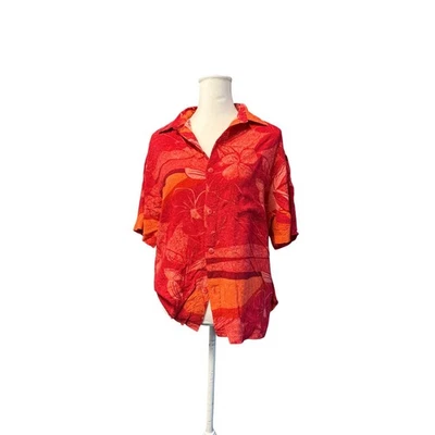 Jams World spice flower Hawaiian button up Shirt Rayon men red orange sz m - Image 1 of 4