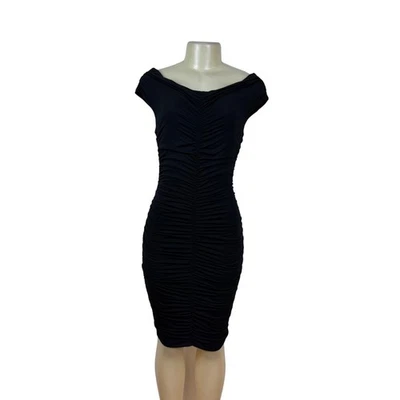 Vestido de cóctel negro acanalado con hombros descubiertos talla M de Marciano para mujer Foto 1 de 4