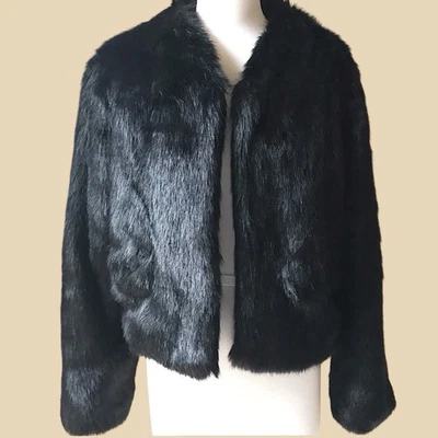 Abrigo de piel sintética Alberto Makali talla M negro esposa mafia gótico abrigo de invierno elegante $350 Foto 1 de 4