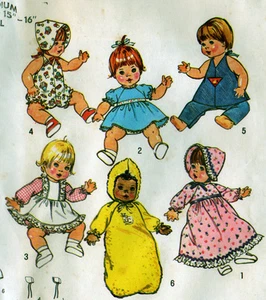 UNCUT Vintage 1975 SIMPLICITY Sewing Pattern - 15 & 16 Inch Baby Doll WARDROBE - Picture 1 of 2
