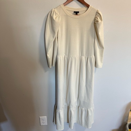 OFF WHITE Abito midi Who What Wear bianco sporco a strati manica a sbuffo neutro nucleo insegnante