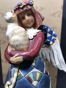 Jim Shore Heartwood Creek Angel Holding Cat Figurine 8.5” Tall 2002 Patchwork - Picture 1 of 8