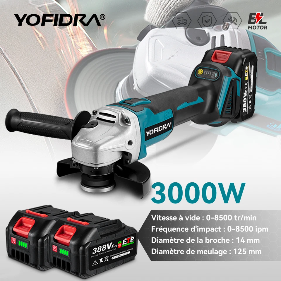 Meuleuse d'angle sans fil 125mm Meuleuse à tronçonner avec 2 batteries - Photo 1/4