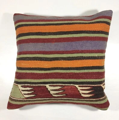 18"x18" Kilim Pillow Cover  Handmade Turkish Vintage Cushion Tribal Lumbar 179 - Image 1 of 4