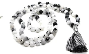 ROUTILE RUTILATED QUARTZ VENUS 108 JAPA MALA ROSARY PRAYER BEADS MEDITATION YOGA - Picture 1 of 2