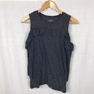Top de mujer Ann Taylor LOFT a rayas con volantes hombro frío manga larga talla pequeña - Imagen 1 de 6