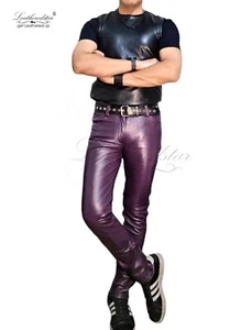 Jeans in pelle colore viola super SkinTight super skinny burro liscio - Foto 1 di 9