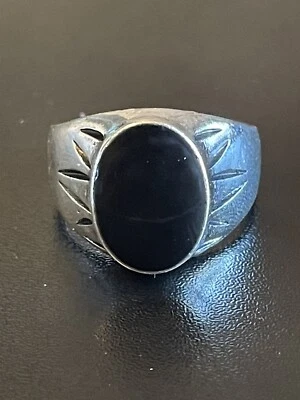 Мужское кольцо с овальным черным обсидианом и драгоценным камнем S925 с серебряным покрытием размер 11 - Изображение 1 из 4