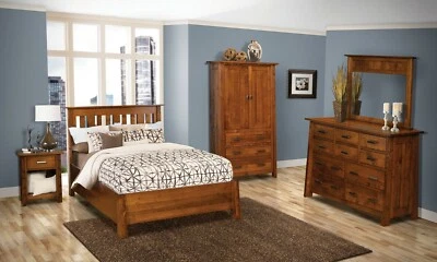 Juego de muebles de dormitorio Mission Arts & Crafts de madera maciza Queen King de 5 piezas Foto 1 de 4