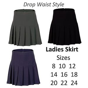 Ladies Skirt Womens Pleated Drop Waist Style Black Grey Navy Formal Office