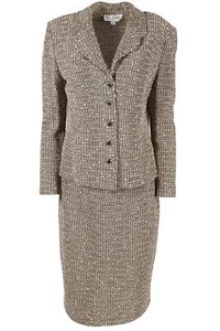 ST JOHN COLLECTION TAN WOOL SKIRT SUIT US 8 UK 12 - Picture 1 of 4