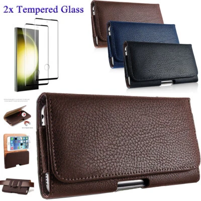 For Samsung S23/ Ultra/ Plus/FE Belt Loop Leather Clip Case Cover Tempered Glass - Image 1 of 4