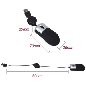 Portable Mini Game Mouse Retractable USB Optical Scroll Wheel Wired Mouse Mice - Afbeelding 1 van 5