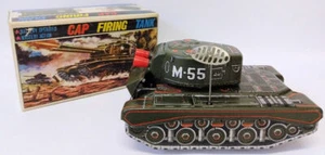 RARE 1950's ALPS (Japan) Tin Battery Operated CAP FIRING ARMY TANK Truck Toy - Picture 1 of 4
