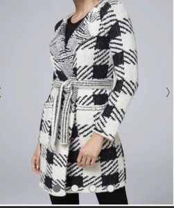 NWT White House Black Market Womens BxW Plaid Collared Sweater Coat  Small - Picture 1 of 11