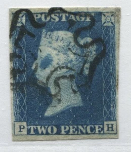 Great Britain 1840 2d Blue Plate 1 PH with huge blurr on face VF used - Picture 1 of 1