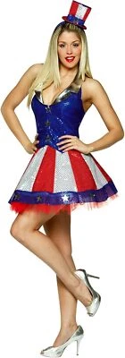 Tía Samantha Tío Sam Niña Patriótica EE. UU. Vestido Elegante Halloween Adulto Disfraz Foto 1 de 2