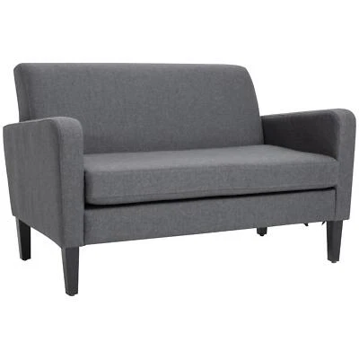 HOMCOM Linen Modern-Curved 2-Seat Sofa Loveseat w/ Thick Cushion Wood Legs Grey - Image 1 of 4