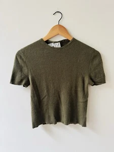 TSE Vintage Cashmere Olive Green Short Sleeve T Shirt XS S  - Picture 1 of 3