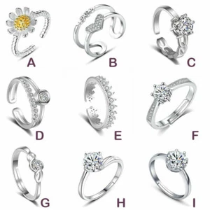 Ladies Womens 925 Sterling Silver Rings Adjustable Thumb Wedding Engagement Gift - Picture 1 of 19