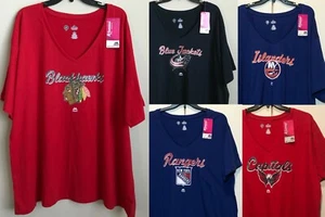 Neu NHL Damen Übergröße T-Shirt GLITZERS Damen Übergröße Hockey T-Shirt WÄHLEN - Bild 1 von 35