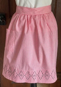 Medio Delantal De Colección Un Bolsillo Rosa y Blanco Guinga Algodón Negro Punto de Cruz - Imagen 1 de 5