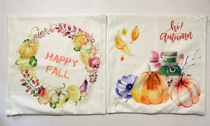 Outdoor Indoor 2 Pillow Covers Fall Autumn 17.5X17.5" Zip New - Picture 1 of 9