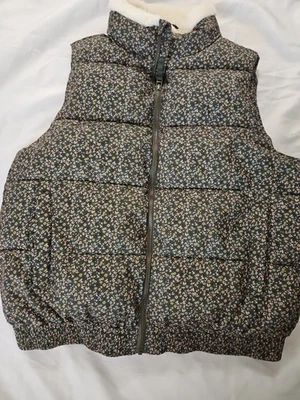 Universal Thread Puffer Vest Size S Green Floral Sherpa Collar Full Zip Winter - Image 1 of 4