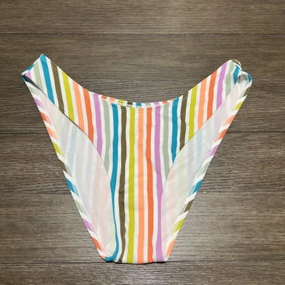 Bikini Pierna Alta Cintura Redonda Traje de Baño Parte Inferior Rayas Acanalado XL 12-14 Foto 1 de 4