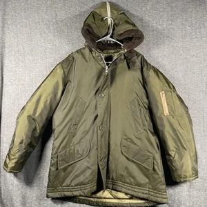 VTG 80s Timber King Jacket Mens Large Olive Green Hooded Quilt Lined Parka YKK - Picture 1 of 15