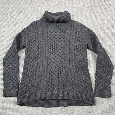Lands' End Sweater Womens Small Black Turtleneck Cable Knit Wool Blend Flecked - Image 1 of 4