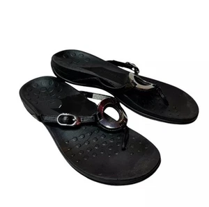 Vionic Karina Sandals Black Orthotic Slide Thong Style Slip-On Women's Size 7 - Picture 1 of 7