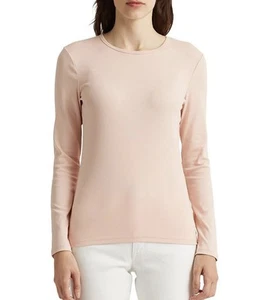 Ralph Lauren Cotton Long Sleeve Stretch Basic Minimalist T Shirt Pink Pink XL - Picture 1 of 10
