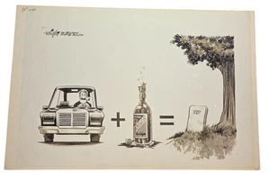 Dick Wright betrunkenes Fahren PROVIDENCE JOURNAL-BULLETIN Cartoon Kunst 11"x16" - Bild 1 von 3