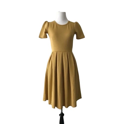 VETEMENTS Abito Lularoe Amelia XXS giallo senape tinta unita vestibilità e tasche svasate NUOVO NUOVO CON ETICHETTE 2XS