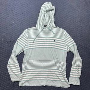 Polo Ralph Lauren Tshirt Hoodie Long Sleeve Aqua White Striped - Picture 1 of 10