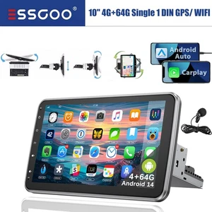 4G+64G 10'' Single 1 DIN Carplay Android 14 Car Stereo Radio Rotatable USB WIFI - Picture 1 of 14