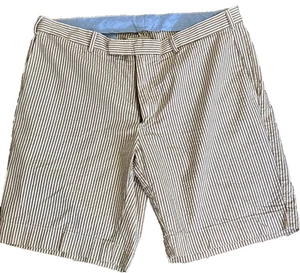 Polo Ralph Lauren braun/elfenbein gestreift klassische Passform Seersucker Shorts Taille 36 - Bild 1 von 7