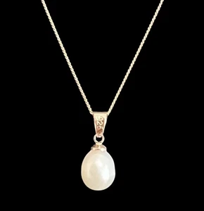 9ct Vermeil Pearl Pendant Cultured 8mm Pearls 18” Chain Rose Gold On 925 Silver - Picture 1 of 7