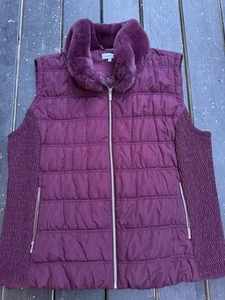 Calvin Klein Women's Quilted Purple Faux Fur Collar Vest Size 3XL NWT - Picture 1 of 9