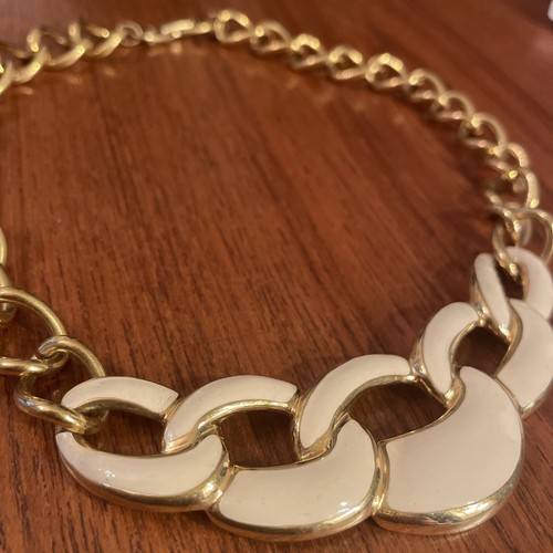 OFF WHITE Collana Smalto Statement Firmata Oro Tone Off Catena Bianca Napier Vintage