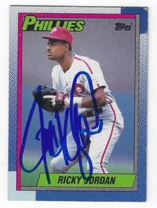 Autographed RICKY JORDAN Philadelphia Phillies 1990 Topps Card #216 - w/COA - Picture 1 of 1