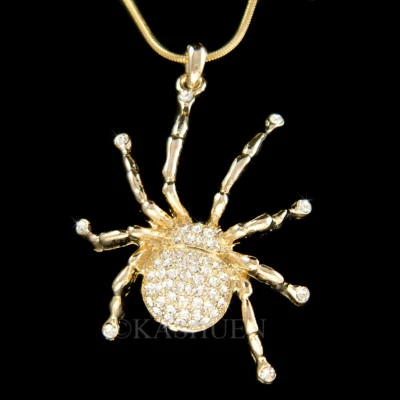 Black Widow Ragno Tarantola IN Swarovski Cristallo Halloween Oro Collana - Immagine 1 di 2