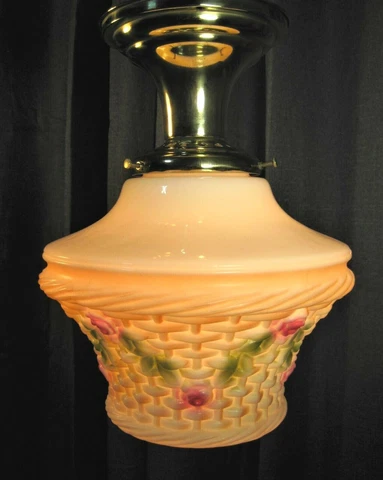Ceiling Fixture Antique Flower Basket Glass Shade Flush Mount Restored 1930`s Cover