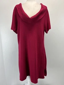 Coldwater Creek Knit Cowl Neck Dress Sz 1X Plus Berry Shift Short Sleeve - Picture 1 of 7