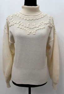 Vintage Meister Womens Pullover Turtleneck Ski Sweater Medium Ivory Wool Blend - Picture 1 of 13