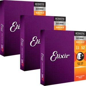 Elixir 11027 Nanoweb 80/20 Bronze maßgefertigte leichte Akustiksaiten 11-52 3er-Pack - Bild 1 von 1