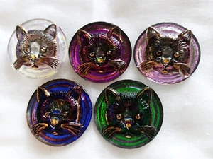 CZECH GLASS BUTTONS ( PCS) COLLECTABLE CAT 1" (27mm) MIX COLORS C 046 - Picture 1 of 2