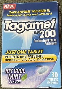 Tagamet HB 200 Mg Icy Mint Relieves Heartburn Acid 30 Tabs FREE FAST SHIPPING - Picture 1 of 6